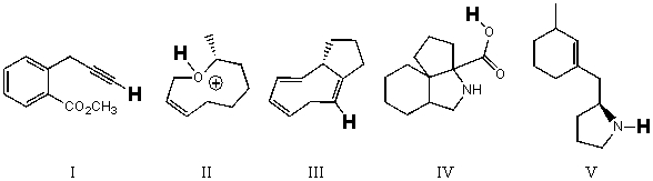 <strong>Rank the bold-faced hydrogens for the following compounds from most acidic to least acidic. </strong> A)I > IV > II > V > III B)II > IV > I > V > III C)II > IV > V > I > III D)IV > I > II > V > III E)IV > II > I > V > III