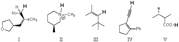 <strong>Rank the bold-faced hydrogens for the following compounds from most acidic to least acidic. </strong> A)I > II > III > IV > V B)V > IV > II > III > I C)V > II > IV > III > I D)II > V > IV > III > I E)V > IV > III > II > I