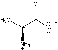 The isomer of alanine shown below is one of the 20 naturally occurring amino acids that are used to make proteins.Amino acids like alanine exist at neutral acidity (pH = 7)in the following form: What would be the structure of alanine if HCl(aq)was added to lower the pH = 1? What would be the structure of alanine if NaOH(aq)was added until the pH = 12?
