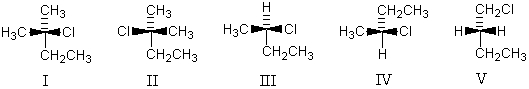 <strong>(R)-2-Chlorobutane is represented by: </strong> A)I B)II C)III D)IV E)V