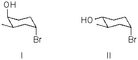 <strong>I and II are: </strong> A)constitutional isomers. B)enantiomers. C)identical. D)diastereomers. E)not isomeric.