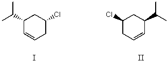 <strong>I and II are: </strong> A)constitutional isomers. B)enantiomers. C)identical. D)diastereomers. E)not isomeric.