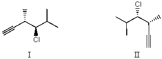 <strong>I and II are: </strong> A)constitutional isomers. B)enantiomers. C)identical. D)diastereomers. E)not isomeric.