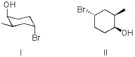 <strong>I and II are: </strong> A)constitutional isomers. B)enantiomers. C)identical. D)diastereomers. E)not isomeric.