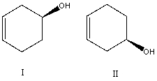 <strong>What is the relationship between alcohols I and II? They are:</strong> A)different conformations of the same compound. B)constitutional isomers. C)enantiomers. D)diastereomers. E)identical.