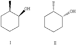 <strong>What is the relationship between alcohols I and II? They are:</strong> A)constitutional isomers. B)enantiomers. C)conformers D)diastereomers. E)identical.
