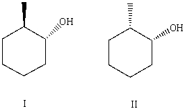 <strong>What is the relationship between alcohols I and II? They are:</strong> A)constitutional isomers. B)enantiomers. C)conformers D)diastereomers. E)identical.