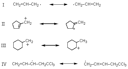 <strong>Which is not an example of resonance? </strong> A)I B)II C)III D)IV E)None of these choices are examples of resonance.