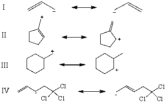 <strong>Which is not an example of resonance? </strong> A)I B)II C)III D)IV E)None of these choices are examples of resonance.