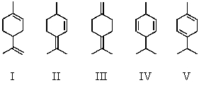 <strong>Select the structure of the conjugated diene. </strong> A)I B)II C)III D)IV E)V
