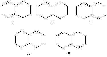 <strong>Select the structure of the conjugated diene. </strong> A)I B)II C)III D)IV E)V