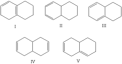 <strong>Which alkene would you expect to have the highest heat of hydrogenation? </strong> A)I B)II C)III D)IV E)V