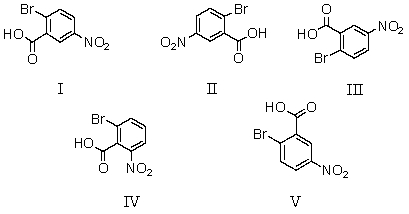 <strong>Which of the following is NOT 2-bromo-5-nitrobenzoic acid? </strong> A)I B)II C)III D)IV E)V