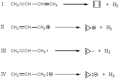 <strong>Which cyclization(s)should occur with a decrease in pi-electron energy? </strong> A)I B)II C)III D)IV E)All of these choices.