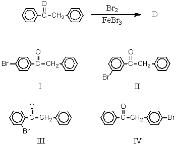 <strong>The major product(s),D,of the following reaction, would be:</strong> A)I B)II C)III D)IV E)Approximately equal amounts of I and II.
