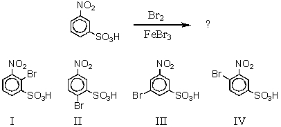 <strong>What would you expect to be the major product obtained from the following reaction? </strong> A)I B)II C)III D)IV E)Equal amounts of II and IV.