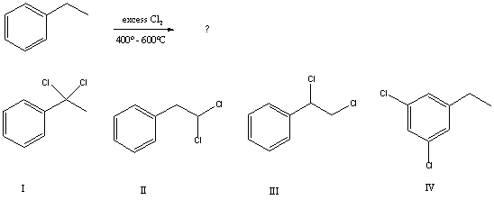 <strong>The major product(s)of the following reaction, </strong> A)I B)II C)A mixture of I and II. D)III E)IV