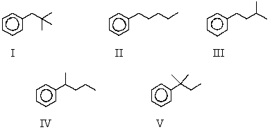 The reaction of benzene with (CH<sub>3</sub>)<sub>3</sub>CCH<sub>2</sub>Cl in the presence of anhydrous aluminum chloride produces principally which of these?
