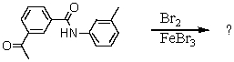 When the following substance is treated with Br<sub>2</sub>/FeBr<sub>3</sub>,the major product is obtained in good yield,and only very small amounts of minor products are found.What is this major product and why are the minor products not formed to any significant degree? Explain clearly.