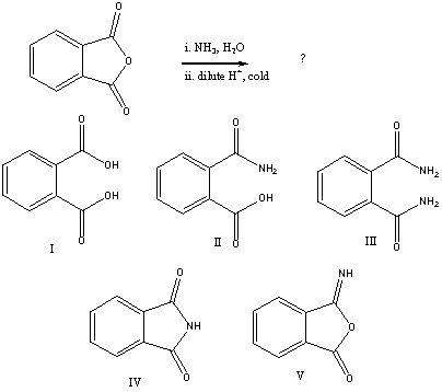 <strong>Predict the major organic product of the reaction sequence, </strong> A)I B)II C)III D)IV E)V