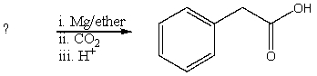 <strong>What is the reactant of the following reaction sequence? </strong> A)HCO<sub>2</sub>CH<sub>2</sub>C<sub>6</sub>H<sub>5</sub> B)C<sub>6</sub>H<sub>5</sub>CH<sub>2</sub>COOH C)C<sub>6</sub>H<sub>5</sub>CH<sub>2</sub>Cl D)C<sub>6</sub>H<sub>5</sub>CHClCOOH E)O=C(CH<sub>2</sub>C<sub>6</sub>H<sub>5</sub>)<sub>2</sub>