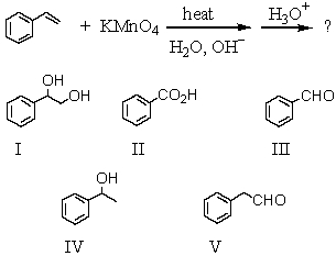 <strong>Predict the major organic product of the reaction sequence below: </strong> A)I B)II C)III D)IV E)V