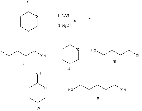 <strong>What would be the final organic product of the following reaction? </strong> A)I B)II C)III D)IV E)V