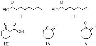 <strong>The reaction of diethyl heptanedioate with sodium ethoxide would give as the product: </strong> A)I B)II C)III D)IV E)V