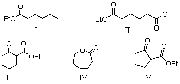 <strong>The reaction of diethyl hexanedioate with sodium ethoxide would give as the product: </strong> A)I B)II C)III D)IV E)V