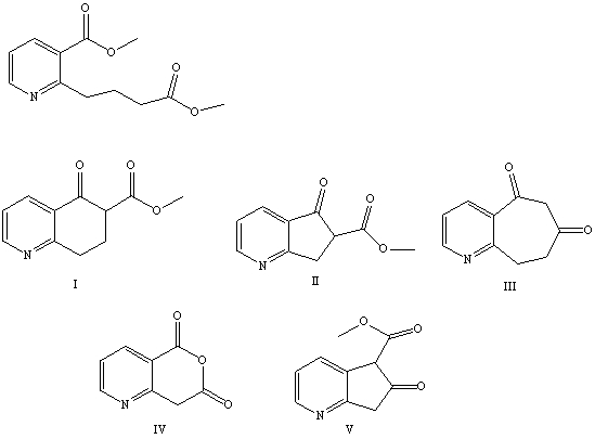 <strong>What is the product of the Dieckmann condensation of this diester, </strong> A)I B)II C)III D)IV E)V