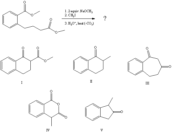 <strong>What is the product of the reaction sequence: </strong> A)I B)II C)III D)IV E)V