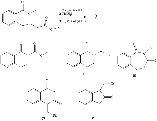 <strong>What is the product of the reaction sequence: </strong> A)I B)II C)III D)IV E)V