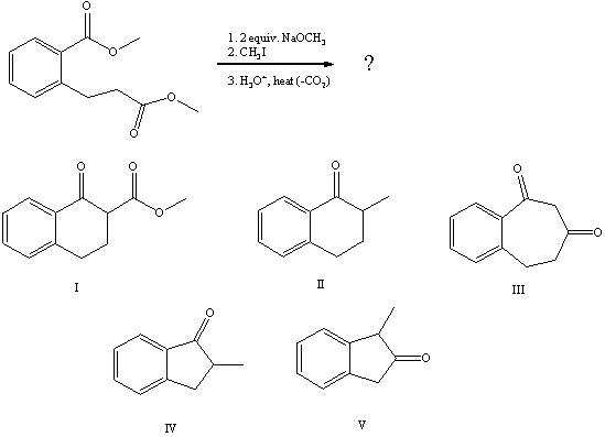 <strong>What is the product of the reaction sequence: </strong> A)I B)II C)III D)IV E)V