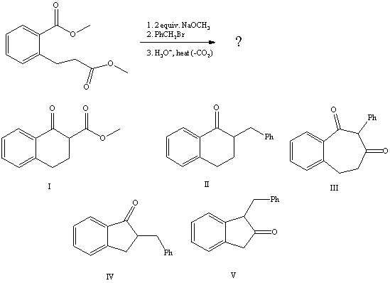 <strong>What is the product of the reaction sequence: </strong> A)I B)II C)III D)IV E)V