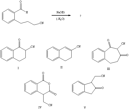 <strong>What is the product of the reaction sequence: </strong> A)I B)II C)III D)IV E)V