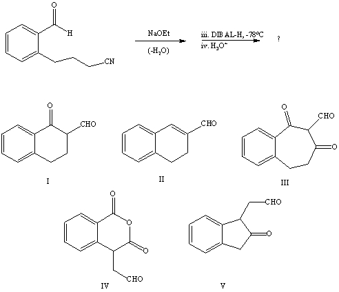 <strong>What is the product of the reaction sequence: </strong> A)I B)II C)III D)IV E)V