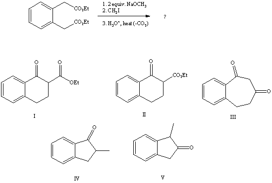 <strong>What is the product of the reaction sequence: </strong> A)I B)II C)III D)IV E)V