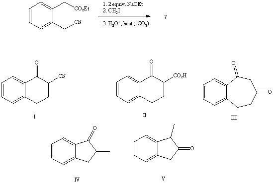 <strong>What is the product of the reaction sequence: </strong> A)I B)II C)III D)IV E)V