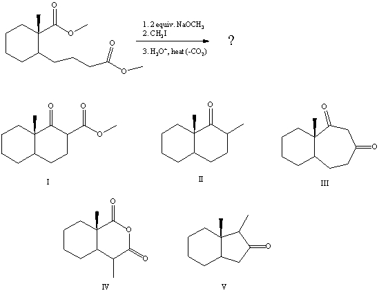 <strong>What is the product of the reaction sequence: </strong> A)I B)II C)III D)IV E)V