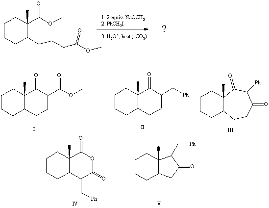 <strong>What is the product of the reaction sequence: </strong> A)I B)II C)III D)IV E)V