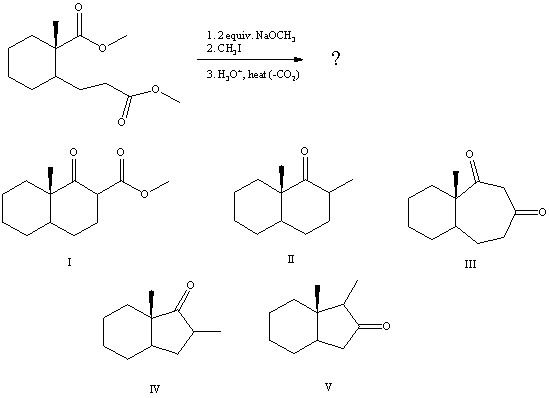 <strong>What is the product of the reaction sequence: </strong> A)I B)II C)III D)IV E)V
