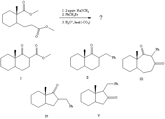 <strong>What is the product of the reaction sequence: </strong> A)I B)II C)III D)IV E)V