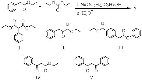 <strong>What is the expected product from the following reaction sequence? </strong> A)I B)II C)III D)IV E)V