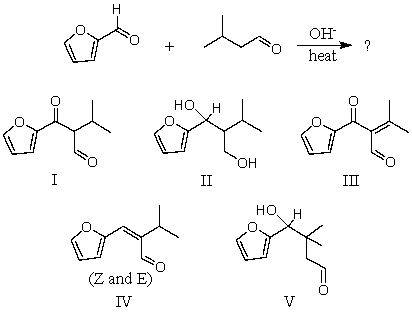 <strong>What would be the major product of the following reaction? </strong> A)I B)II C)III D)IV E)V