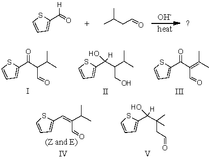 <strong>What would be the major product of the following reaction? </strong> A)I B)II C)III D)IV E)V