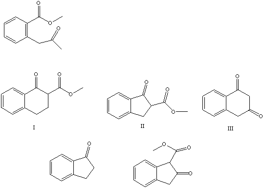 <strong>What is the product of the Dieckmann-like condensation of this ketoester, IV V</strong> A)I B)II C)III D)IV E)V