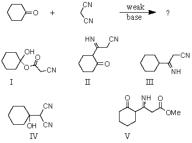 <strong>The product of the following reaction is: </strong> A)I B)II C)III D)IV E)V