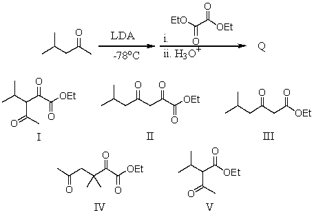 <strong>What is the major product of the following reaction? </strong> A)I B)II C)III D)IV E)V