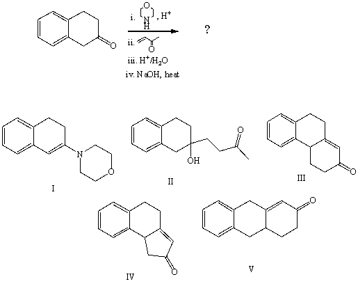 <strong>What is the expected product from the following reaction sequence? </strong> A)I B)II C)III D)IV E)V