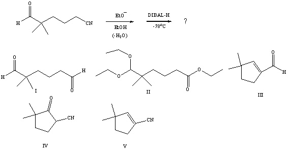 <strong>What would be the product of the following reaction sequence? </strong> A)I B)II C)III D)IV E)V
